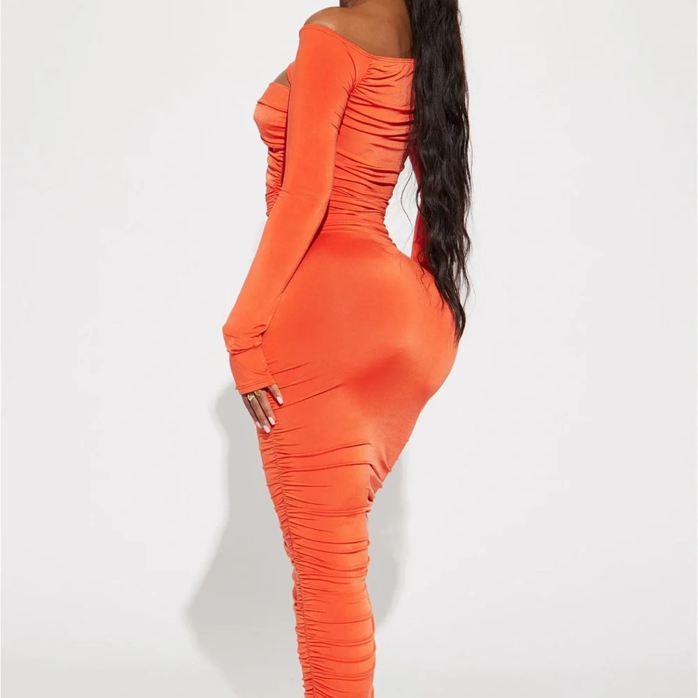 Orange neon slinky cut out long sleeve maxi high waist skirt small - Picture 3 of 3